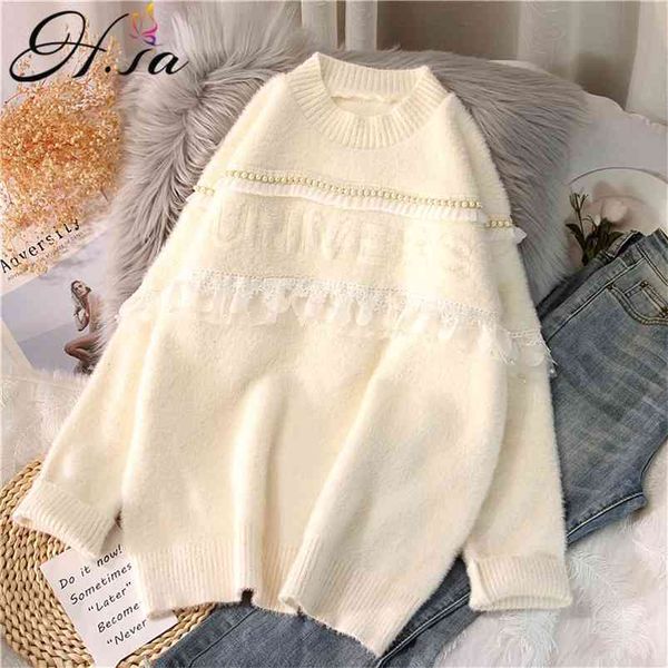 women sweater jumpers long sleeve ruffles pearl beading pullover knit lmitation mink fur black sweater 210430, White;black
women sweater jumpers long sleeve ruffles pearl beading pullover knit lmitation mink fur black sweater 210430, White;black