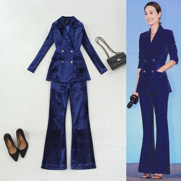 women large size women's autumn and winter waist double-breasted suit + speaker trousers treasure blue gold velvet set two piece pants, White
women large size women's autumn and winter waist double-breasted suit + speaker trousers treasure blue gold velvet set two piece pants, White