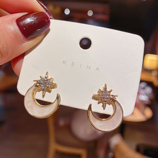 925 silver needle simple fashion earrings with diamond star shell moon earrings, Golden
925 silver needle simple fashion earrings with diamond star shell moon earrings, Golden