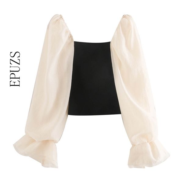 elegant puff sleeve shirt women patchwork knitted casual crop blouse summer ladies chic square collar clothing 210521, White
elegant puff sleeve shirt women patchwork knitted casual crop blouse summer ladies chic square collar clothing 210521, White