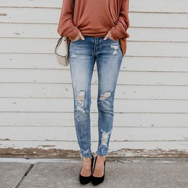 women's jeans streetwear distressed women slim fit hole elastic leggings denim autumn casual ripped pants skinny softener trousers, Blue
women's jeans streetwear distressed women slim fit hole elastic leggings denim autumn casual ripped pants skinny softener trousers, Blue