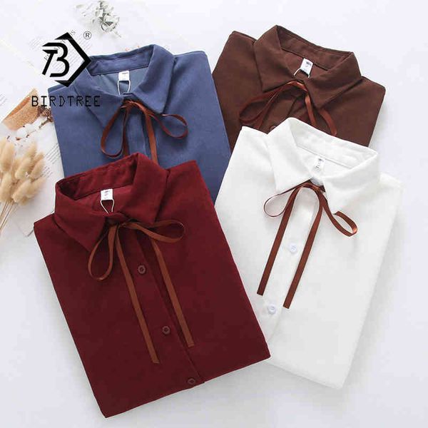 spring new women vintage solid flare sleeve corduroy blouse casual autumn lace up bow white shirt casual button up t0 210430
spring new women vintage solid flare sleeve corduroy blouse casual autumn lace up bow white shirt casual button up t0 210430