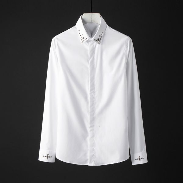 tee polo shirt shirt shirt luxury metal rivet collar long sleeve mens plus size 4xl slim casual party nightclub shirts man, White;black 
tee polo shirt shirt shirt luxury metal rivet collar long sleeve mens plus size 4xl slim casual party nightclub shirts man, White;black