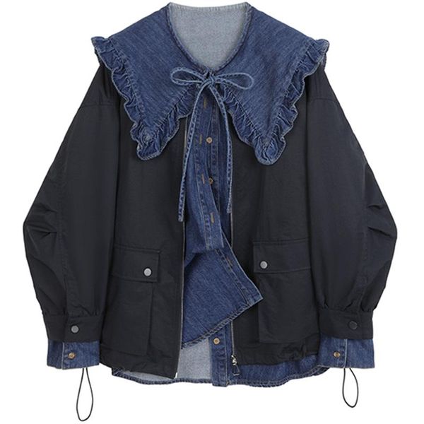 women's jackets loose denim coat korean version for 2021 lotus leaf collar autumn stitching single-breasted coats clothing, Black;brown
women's jackets loose denim coat korean version for 2021 lotus leaf collar autumn stitching single-breasted coats clothing, Black;brown