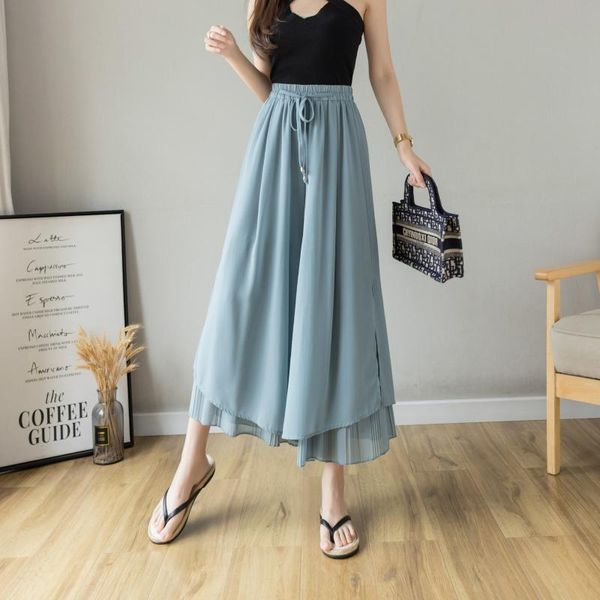 women's pants & capris solid pleated spliced skirt 2021 summer korean chiffon wide-legged strappy casual nine-point trousers 668h, Black;white
women's pants & capris solid pleated spliced skirt 2021 summer korean chiffon wide-legged strappy casual nine-point trousers 668h, Black;white