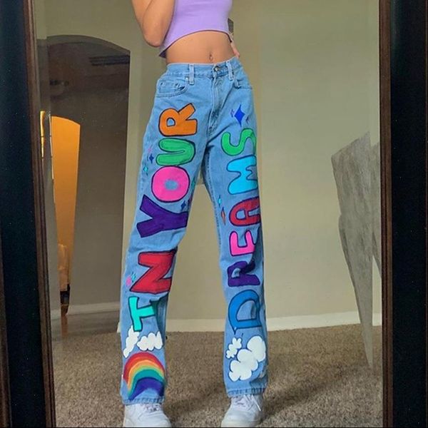 color block straight letter women jeans print vintage baggy fashion streetwear boyfriend pants, Blue
color block straight letter women jeans print vintage baggy fashion streetwear boyfriend pants, Blue