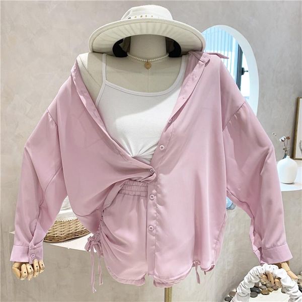 women's tracksuits clothing summer 2021 temperament long sleeve split back thin sunscreen shirt shorts three piece set, Gray
women's tracksuits clothing summer 2021 temperament long sleeve split back thin sunscreen shirt shorts three piece set, Gray
