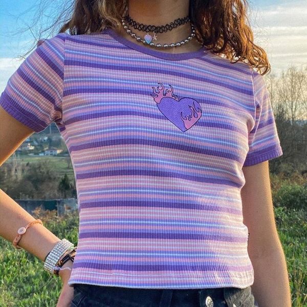 y2k harajuku stripe women purple heart embroidery short sleeve o neck t shirts e girl casual summer ropa streetwear women's t-shirt, White
y2k harajuku stripe women purple heart embroidery short sleeve o neck t shirts e girl casual summer ropa streetwear women's t-shirt, White