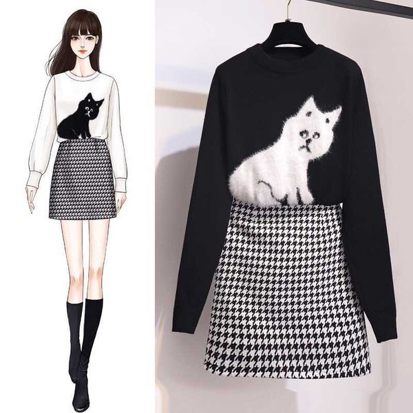 two piece dress women cat faux fur patchwork knitted sweater + high waist houndstooth tweed mini skirt set autumn winter xl2p, White
two piece dress women cat faux fur patchwork knitted sweater + high waist houndstooth tweed mini skirt set autumn winter xl2p, White