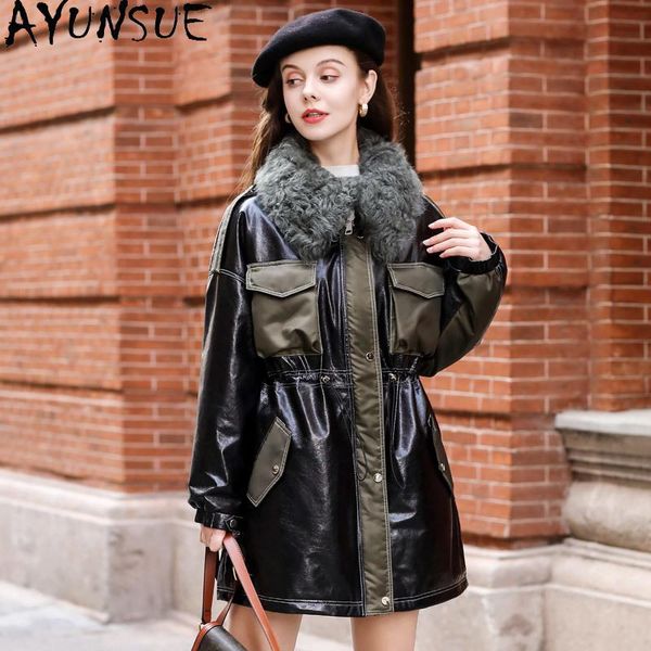 women's leather & faux ayunsue 2021 100% genuine jacket women warm sheepskin coat female winter down sheep fur collar mujer chaqueta 69, Black
women's leather & faux ayunsue 2021 100% genuine jacket women warm sheepskin coat female winter down sheep fur collar mujer chaqueta 69, Black