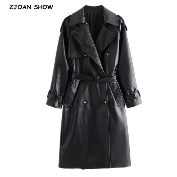 winter elegant pu leather trench with belt women double-breasted long sleeve mid-calf coat ol slim sashes outerwear 210429, White
winter elegant pu leather trench with belt women double-breasted long sleeve mid-calf coat ol slim sashes outerwear 210429, White