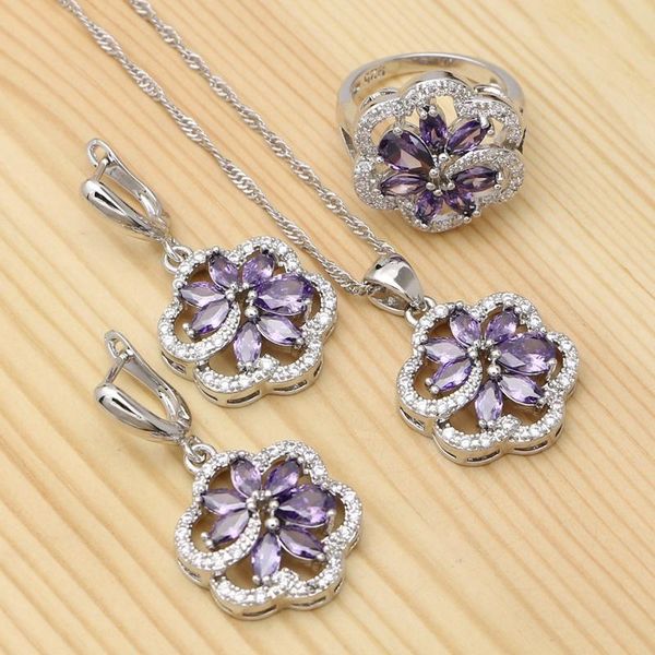 wedding jewelry sets 925 silver purple cubic zirconia flower shape earring pendant necklace ring set for women party accessories, Slivery;golden
wedding jewelry sets 925 silver purple cubic zirconia flower shape earring pendant necklace ring set for women party accessories, Slivery;golden