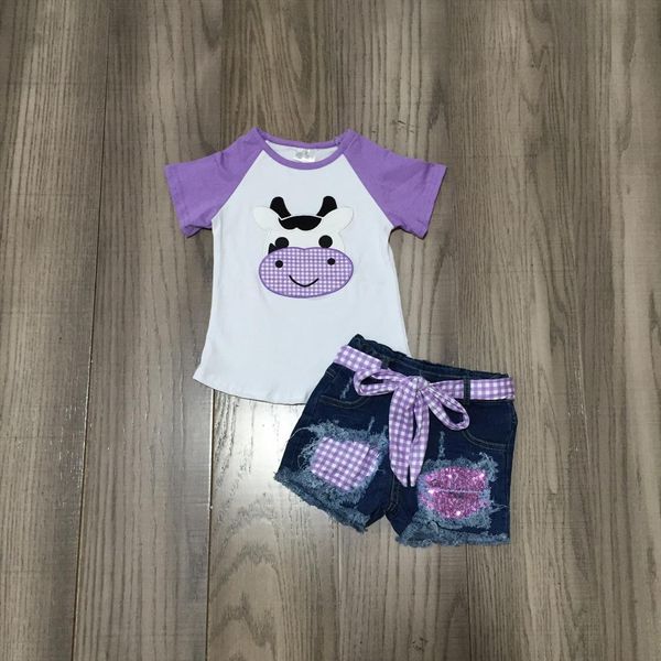 summer baby girls short sleeve clothes ruffles boutique lavender cow gingham plaid jeans shorts set outfits, White
summer baby girls short sleeve clothes ruffles boutique lavender cow gingham plaid jeans shorts set outfits, White