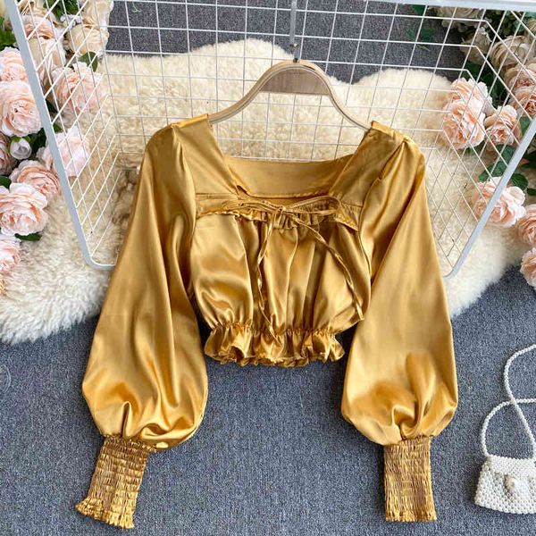 women's t-shirt sweet women pullover shirt thin satin square collar long sleeve bow lace up short crop ladies poplin blouse oh, White
women's t-shirt sweet women pullover shirt thin satin square collar long sleeve bow lace up short crop ladies poplin blouse oh, White