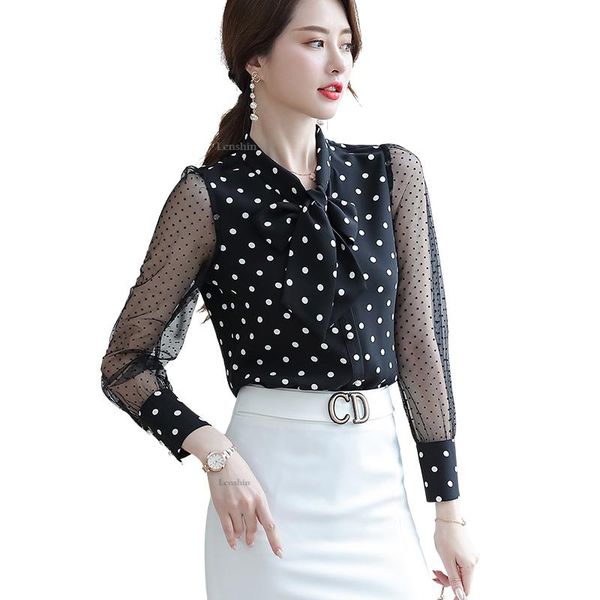 women's blouses & shirts dot transparent mesh shirt breathable soft blouse with tie women female wear casual style office lady, White
women's blouses & shirts dot transparent mesh shirt breathable soft blouse with tie women female wear casual style office lady, White