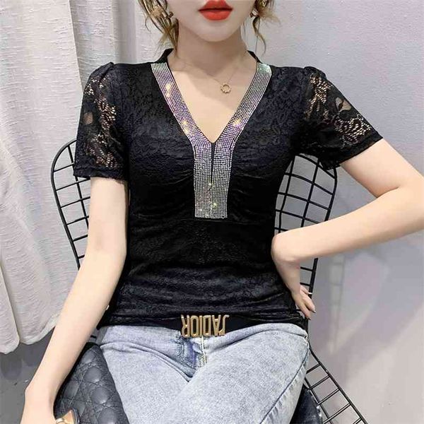 fashion diamond lace t-shirt ladies v-neck summer t-shirts women large size short sleeve woman tshirts 210507, White
fashion diamond lace t-shirt ladies v-neck summer t-shirts women large size short sleeve woman tshirts 210507, White