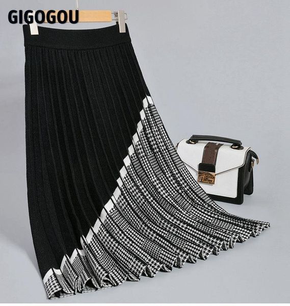 houndstooth long knit pleated autumn womens skirt winter thick warm a line chic knitted sweater femme, Black
houndstooth long knit pleated autumn womens skirt winter thick warm a line chic knitted sweater femme, Black