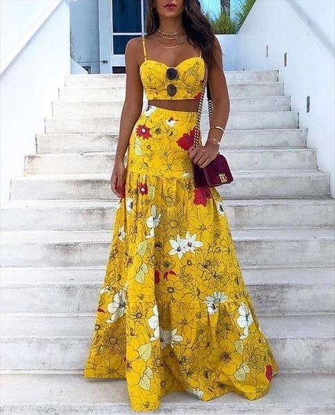 two piece set women tracksuits party dress floral print maxi crop amp skirt, Gray
two piece set women tracksuits party dress floral print maxi crop amp skirt, Gray