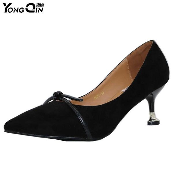 dress shoes women high heel pumps lady pointed toe wedding suede, Black