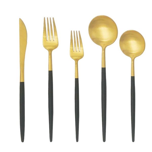 5pcs black gold cutlery set 304 matte stainless steel tableware knife salad fork dessert spoon dinnerware kitchen silverware sets
5pcs black gold cutlery set 304 matte stainless steel tableware knife salad fork dessert spoon dinnerware kitchen silverware sets