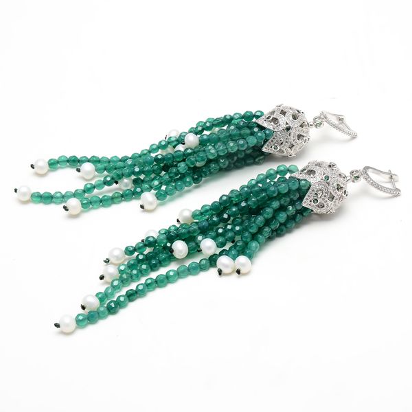 guaiguai jewelry natural white pearl green faceted round agate cz pave dangle earrings cute for women, Silver
guaiguai jewelry natural white pearl green faceted round agate cz pave dangle earrings cute for women, Silver