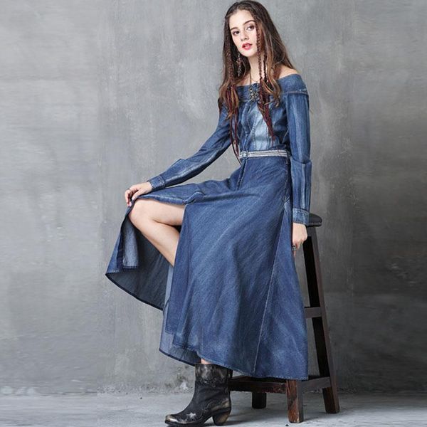 casual dresses spring one-neck embroidered denim women dress 2021 fashion retro long-sleeved split women's long nbh02, Black;gray
casual dresses spring one-neck embroidered denim women dress 2021 fashion retro long-sleeved split women's long nbh02, Black;gray