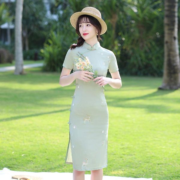 ethnic clothing cute deer embroidery handmade button cotton knee-length qipao traditional chinese women short sleeve dress daily cheongsam, Red
ethnic clothing cute deer embroidery handmade button cotton knee-length qipao traditional chinese women short sleeve dress daily cheongsam, Red
