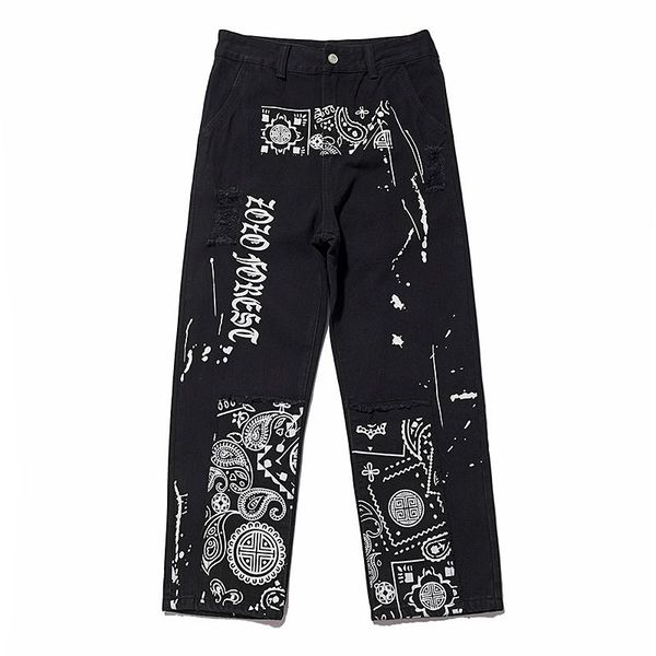 men's jeans cashew print hole frayed straight mens denim trousers streetwear patchwork ripped oversized casual pants, Blue
men's jeans cashew print hole frayed straight mens denim trousers streetwear patchwork ripped oversized casual pants, Blue