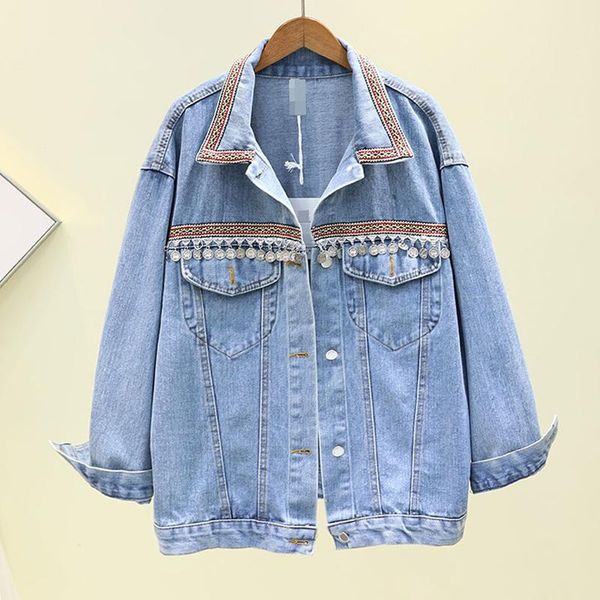 women's jackets 2021 autumn denim jacket overcoat sequined tassel women coat loose casual jeans outwear female basic coats p620, Black;brown
women's jackets 2021 autumn denim jacket overcoat sequined tassel women coat loose casual jeans outwear female basic coats p620, Black;brown