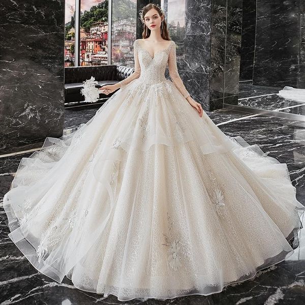 bridal veils long sleeve beaded ball gown wedding dress 2021, Black