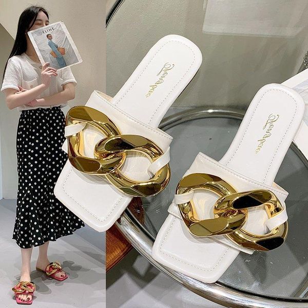 slippers ladies square toe flat outdoor fashion metal decorative shoes open beach, Black
slippers ladies square toe flat outdoor fashion metal decorative shoes open beach, Black