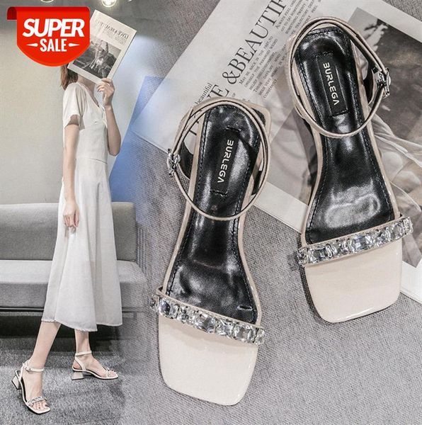 korean version of the net red square toe rhinestone thick heel sandals female wild fairy mid-heel #de4a, Black 
korean version of the net red square toe rhinestone thick heel sandals female wild fairy mid-heel #de4a, Black