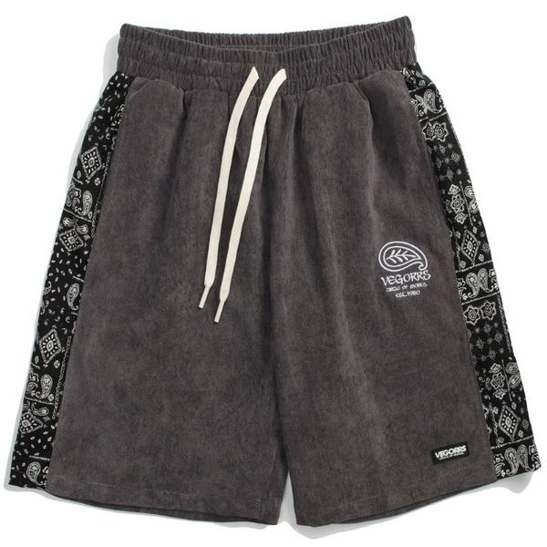 men paisley shorts letter embroidery side retro totems patchwork casual college style summer baggy fashion high street sweatpants men's, White;black 
men paisley shorts letter embroidery side retro totems patchwork casual college style summer baggy fashion high street sweatpants men's, White;black