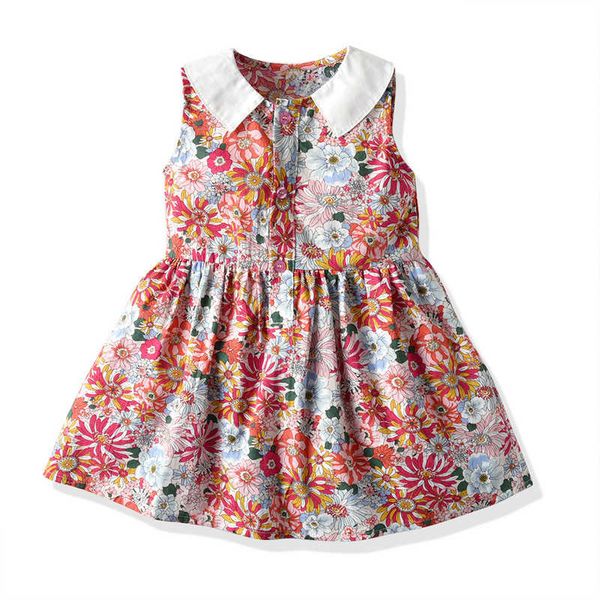 children's skirt girls' summer sleeveless baby collar sleeveless floral dress batch, Red;yellow