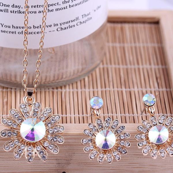 earrings & necklace fashion rhinestone inlaid sunflower flower petal drop pendent set neck ear jewelry sets for women girls gift, Silver
earrings & necklace fashion rhinestone inlaid sunflower flower petal drop pendent set neck ear jewelry sets for women girls gift, Silver