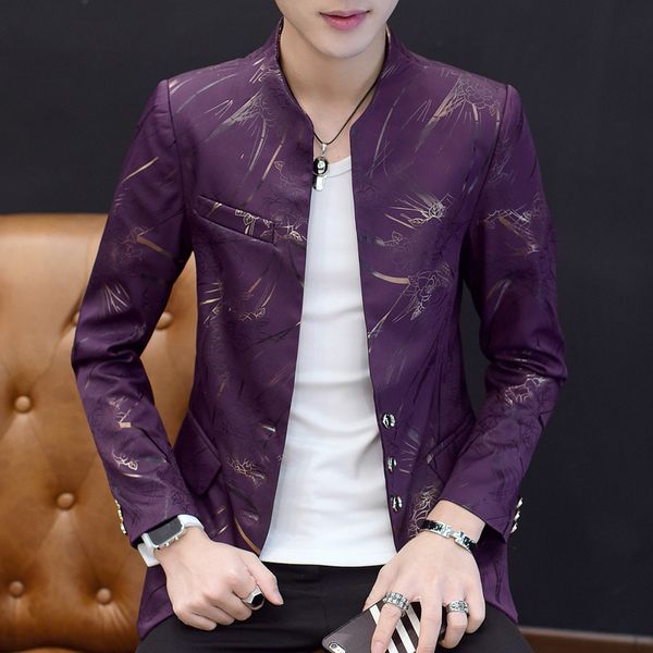 style men's slim fit suit bronzing small fashion trend youth stand collar coat zhongshan suit, White;black
style men's slim fit suit bronzing small fashion trend youth stand collar coat zhongshan suit, White;black