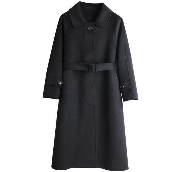 women's wool & blends 2021 autumn and winter hand-stitched double-sided woolen straight mid-length black doll collar coat women b163
women's wool & blends 2021 autumn and winter hand-stitched double-sided woolen straight mid-length black doll collar coat women b163
