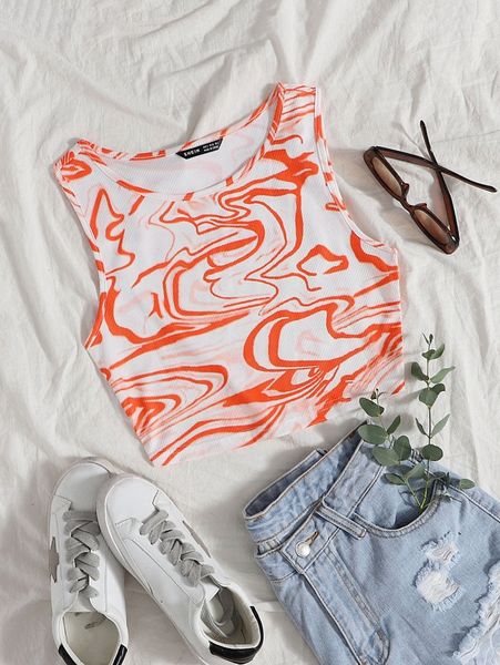 marbled rib-knit tank u3oo#, White 
marbled rib-knit tank u3oo#, White