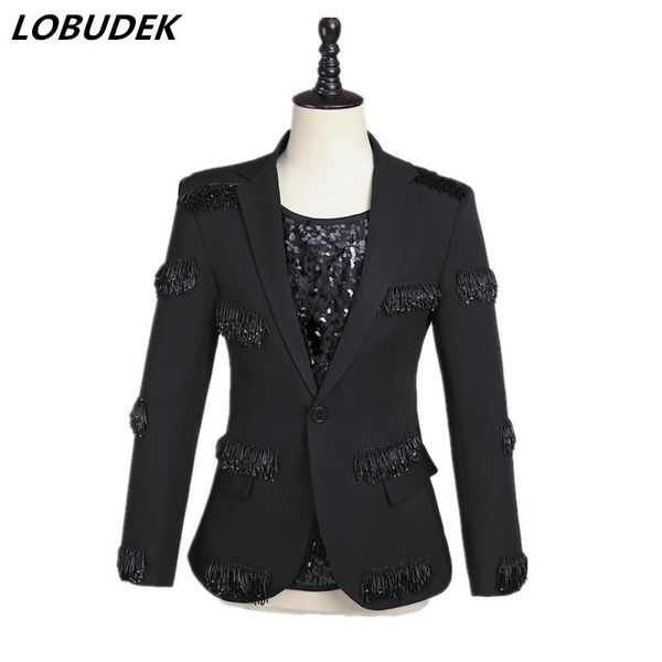 men's suits & blazers singer dancer host blazer black beading tassel casual coat bar club stage performance magician korean style suit, White;black
men's suits & blazers singer dancer host blazer black beading tassel casual coat bar club stage performance magician korean style suit, White;black
