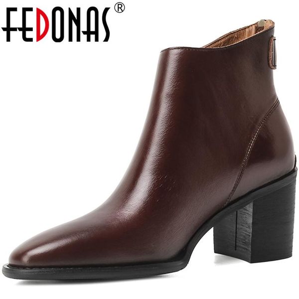 concise genuine leather women ankle boots 2021 autumn winter back zipper thick heels pumps party basic shoes woman, Black
concise genuine leather women ankle boots 2021 autumn winter back zipper thick heels pumps party basic shoes woman, Black