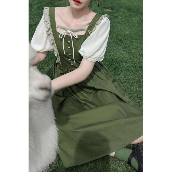 avocado green dress oil painting skirt square collar long girl lovely mori summer, Black;gray
avocado green dress oil painting skirt square collar long girl lovely mori summer, Black;gray