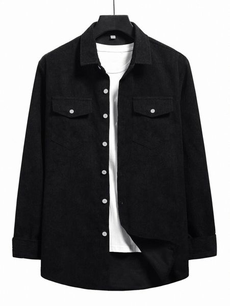 men corduroy flap pocket button front shirt 92np#, White;black