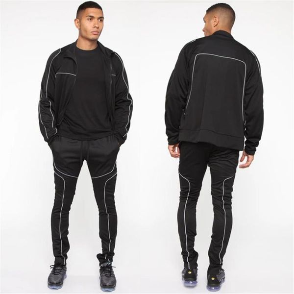 men's tracksuits 2021 sportswear suit full-body reflective strip tracksuit casual zipper outwear training clothes men sets, Gray
men's tracksuits 2021 sportswear suit full-body reflective strip tracksuit casual zipper outwear training clothes men sets, Gray