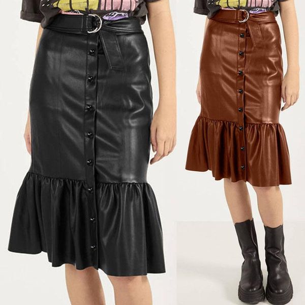 skirts celmia women vintage pu leather skirt high waist bodycon ruffle casual solid office belt knee length plus size, Black
skirts celmia women vintage pu leather skirt high waist bodycon ruffle casual solid office belt knee length plus size, Black