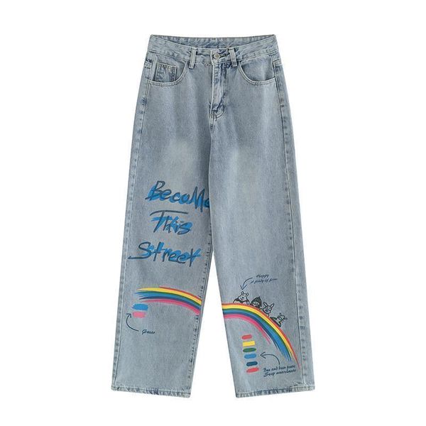 2021 spring and summer graffiti women jeans rainbow high waisted wide leg jeans vintage streetwear cute boyfriend pants, Black;white
2021 spring and summer graffiti women jeans rainbow high waisted wide leg jeans vintage streetwear cute boyfriend pants, Black;white