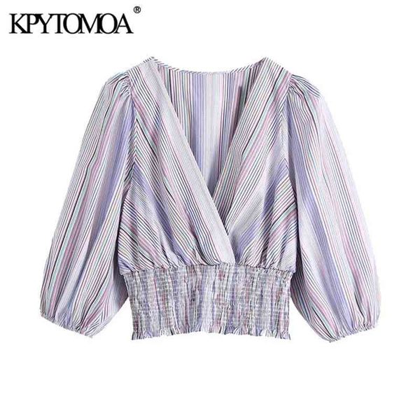women fashion with elastic hem striped cropped blouses vintage v neck puff sleeve female shirts blusas chic 210420, White
women fashion with elastic hem striped cropped blouses vintage v neck puff sleeve female shirts blusas chic 210420, White