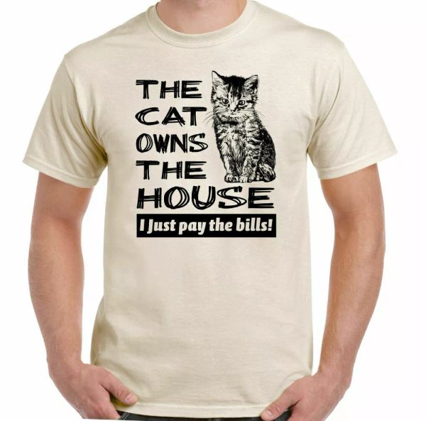 the cat owns the house funny man t shirt feline kitten pet cute top, White;black
the cat owns the house funny man t shirt feline kitten pet cute top, White;black