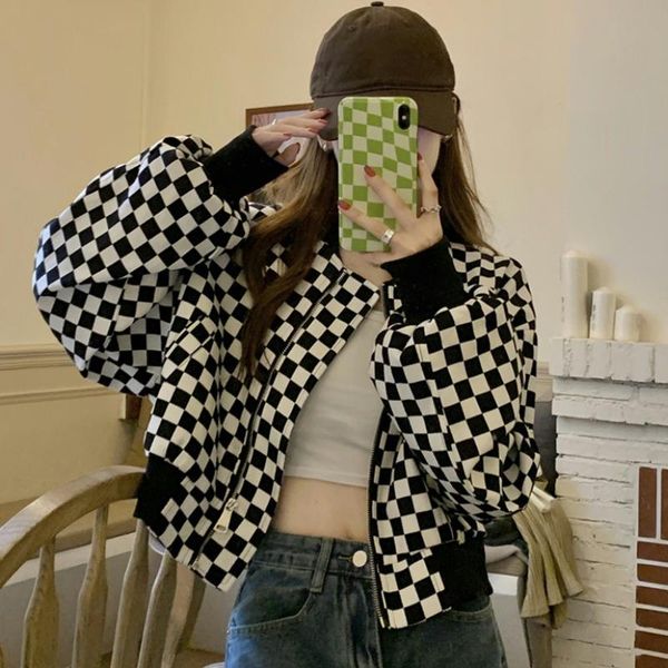 women's jackets women jacket autumn 2021 korean fashion wild loose casual checkerboard lattice print design zipper baseball uniform, Black;brown
women's jackets women jacket autumn 2021 korean fashion wild loose casual checkerboard lattice print design zipper baseball uniform, Black;brown