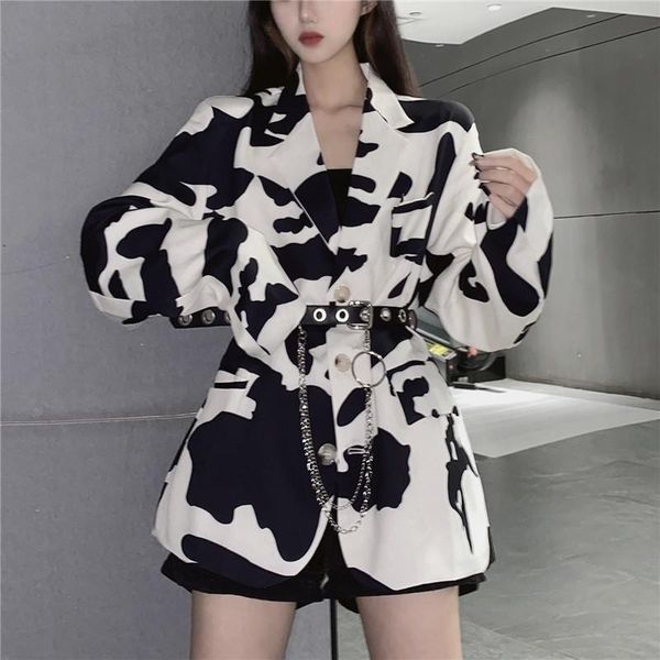 women's suits & blazers loose mid-length cow pattern print notched collar plus belt chain women clothes casual long sleeve korean sprin, White;black
women's suits & blazers loose mid-length cow pattern print notched collar plus belt chain women clothes casual long sleeve korean sprin, White;black
