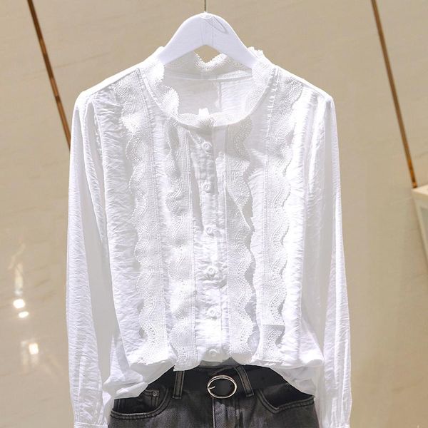women's blouses & shirts lace cotton women turtlenck solid long-sleeved loose office lady elegant all match female outwear coat, White
women's blouses & shirts lace cotton women turtlenck solid long-sleeved loose office lady elegant all match female outwear coat, White